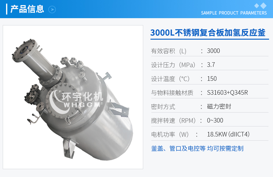 浙江3000L不锈钢复合板加氢工业釜